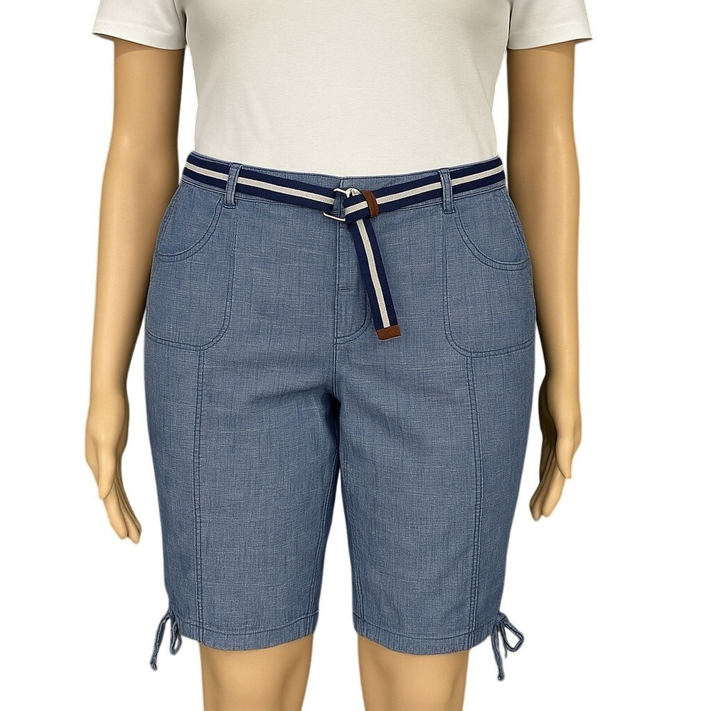 Karen‎ Scott Pants Womens 14 Chambray Drawstring Crop Casual Coastal Minimalist